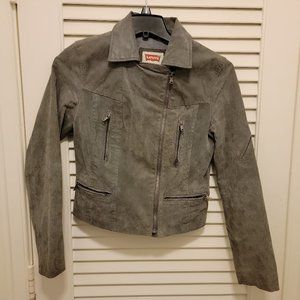 LEVI'S Suede Leather Jacket Grey Women's Sz Small Motorcycle Style Jacket
